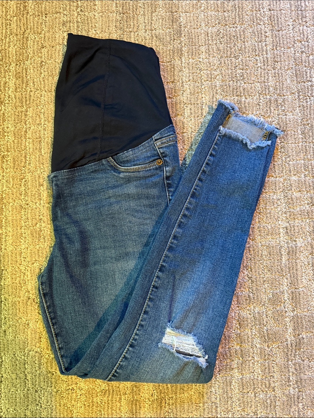 Isabel Maternity Blue Denim Skinny Jeans Full  Panel Distressed Over the Belly